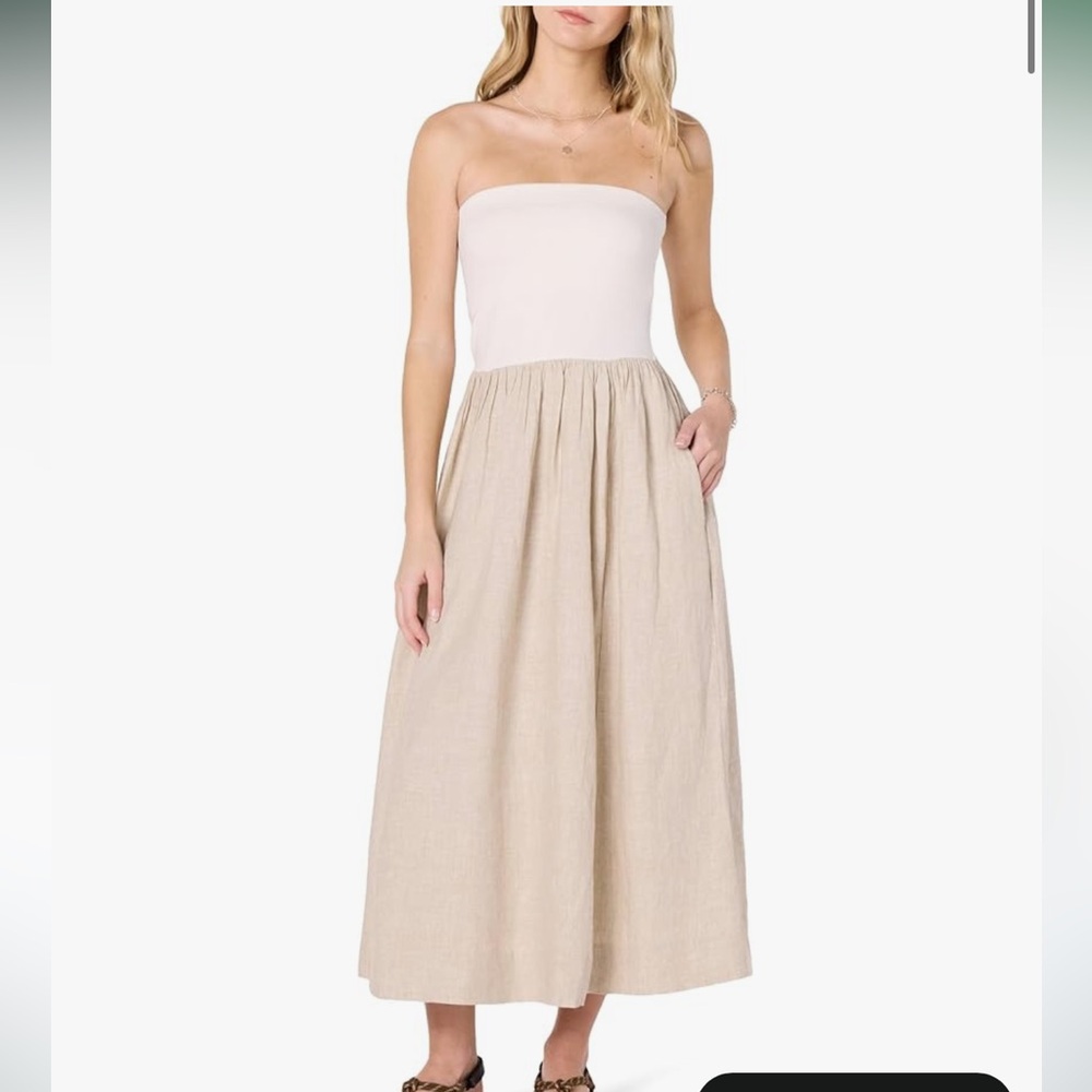 Strapless Two-Tone Maxi Dress in Light Pink and Beige